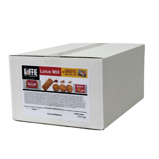 Lotus Mix koekjes 400 stuks 3,25 kg met individueel verpakte Lotus Biscoff Original, Vanilla, Chocolade en Speculoos